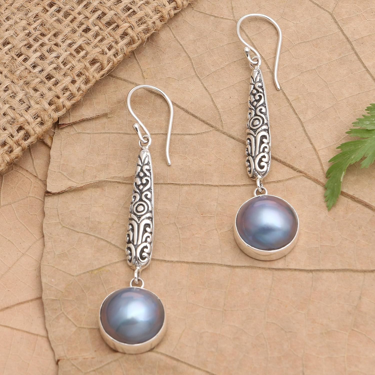 NOVICA Pearl Dyed Blue Cultured Freshwater Pearl .925 Silver Dangle Earrings