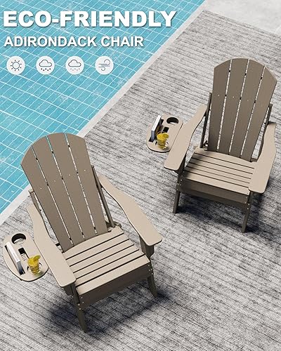 Miniatura 3 de Juego de 2 sillas Adirondack ajustables con soporte para tazas, sillas para hoguera de polietileno de alta densidad para todo tipo de clima