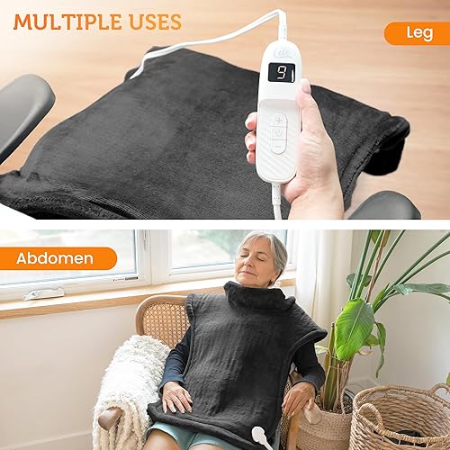 Miniatura 4 de Almohadilla térmica para aliviar el dolor de espalda, almohadillas de calor para cuello y hombros, envoltura térmica eléctrica de espalda,