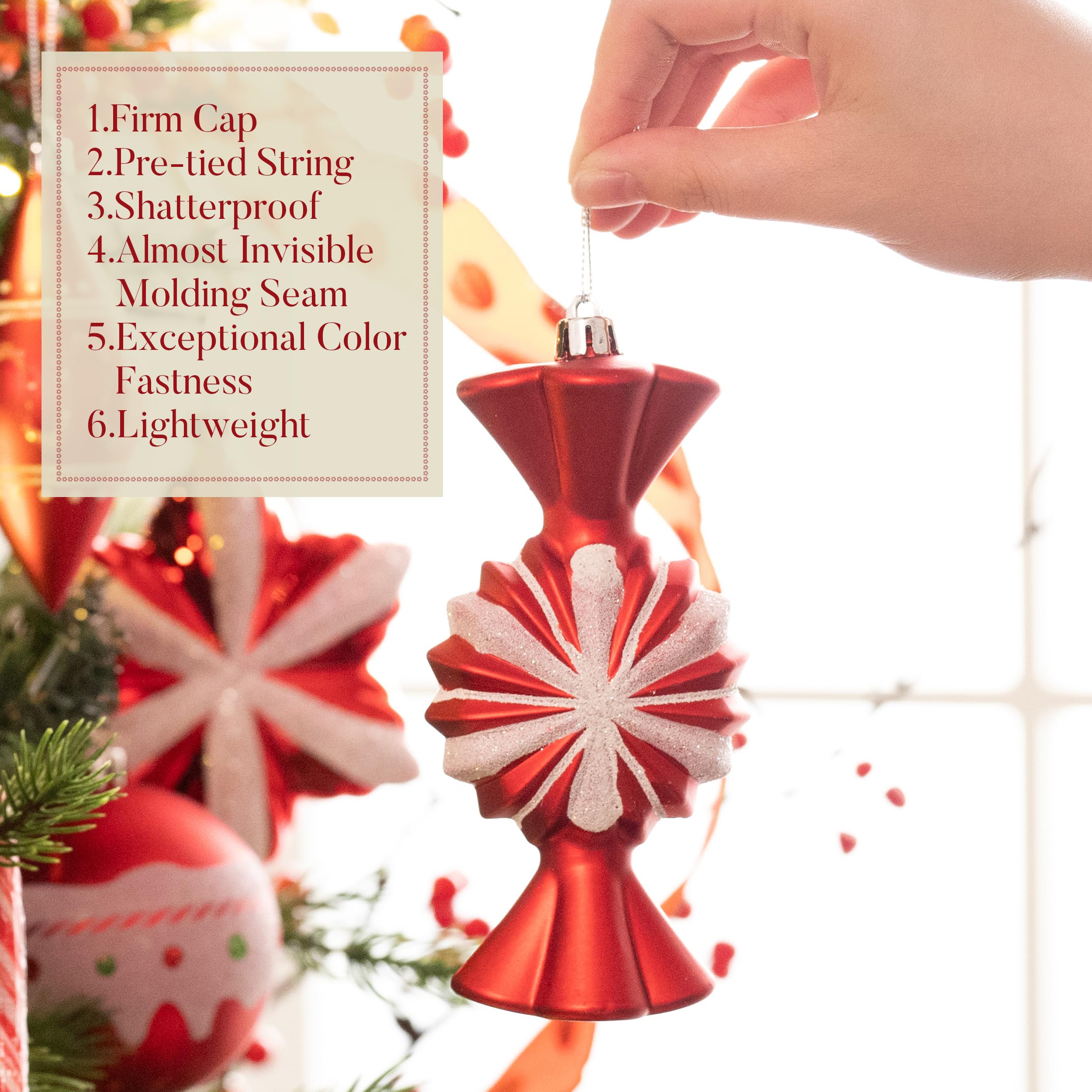 Valery Madelyn Lot de 60 Boules de Noël incassables avec Motif Bonbons Rouges et Blancs 3 à 12 cm Motif Jupe d'arbre (Non Incluse)