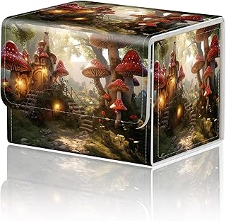 DEGDFSGR Card Game Storage Box for TCG MTG Deck Box Organizer Trading Card Case Commander Deck Box Magnetic Closure Creative Pattern Up to 200 Cards, Enchanting Mushroom Houses