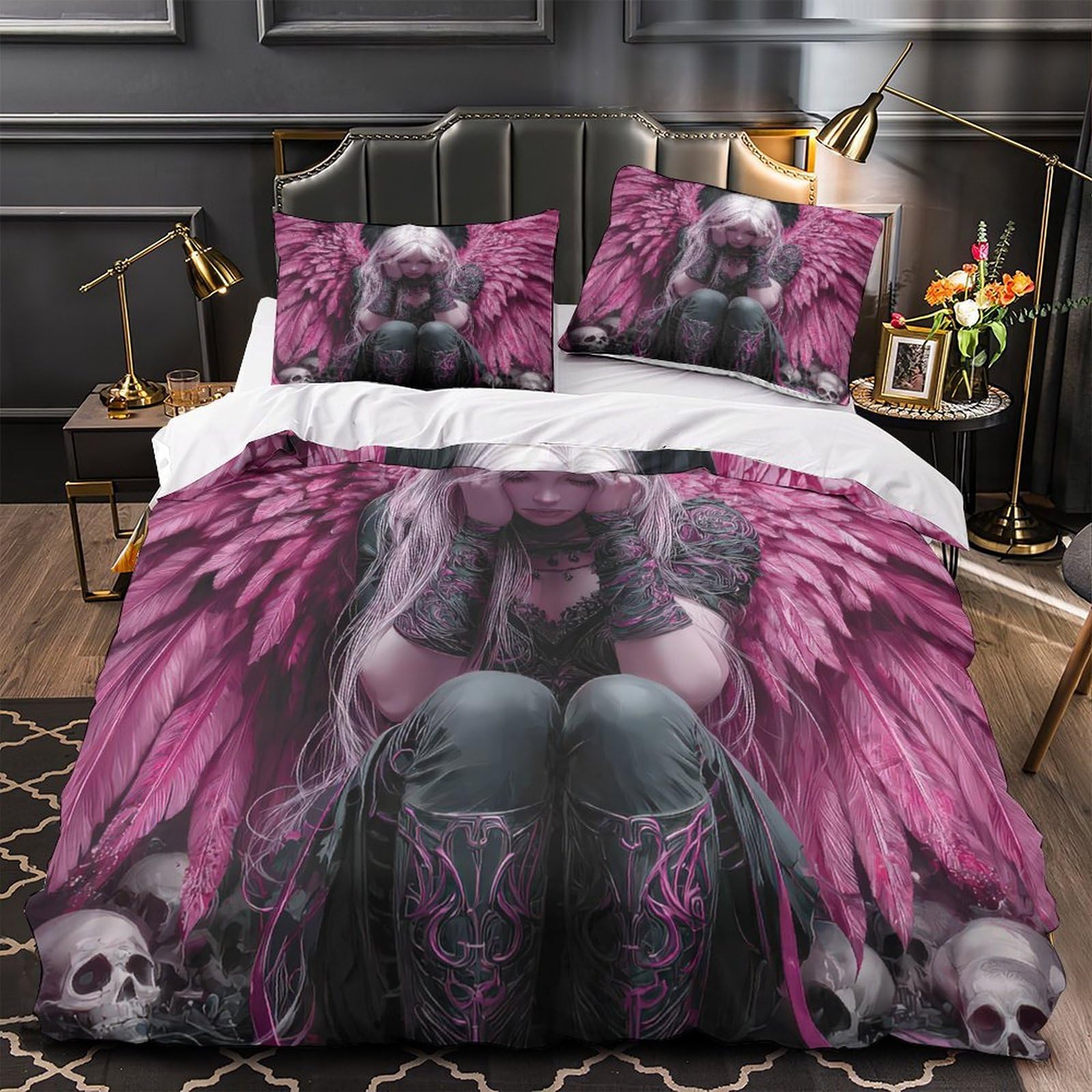 Ailes d'ange roses parure de lit 3D en microfibre haute densité durable