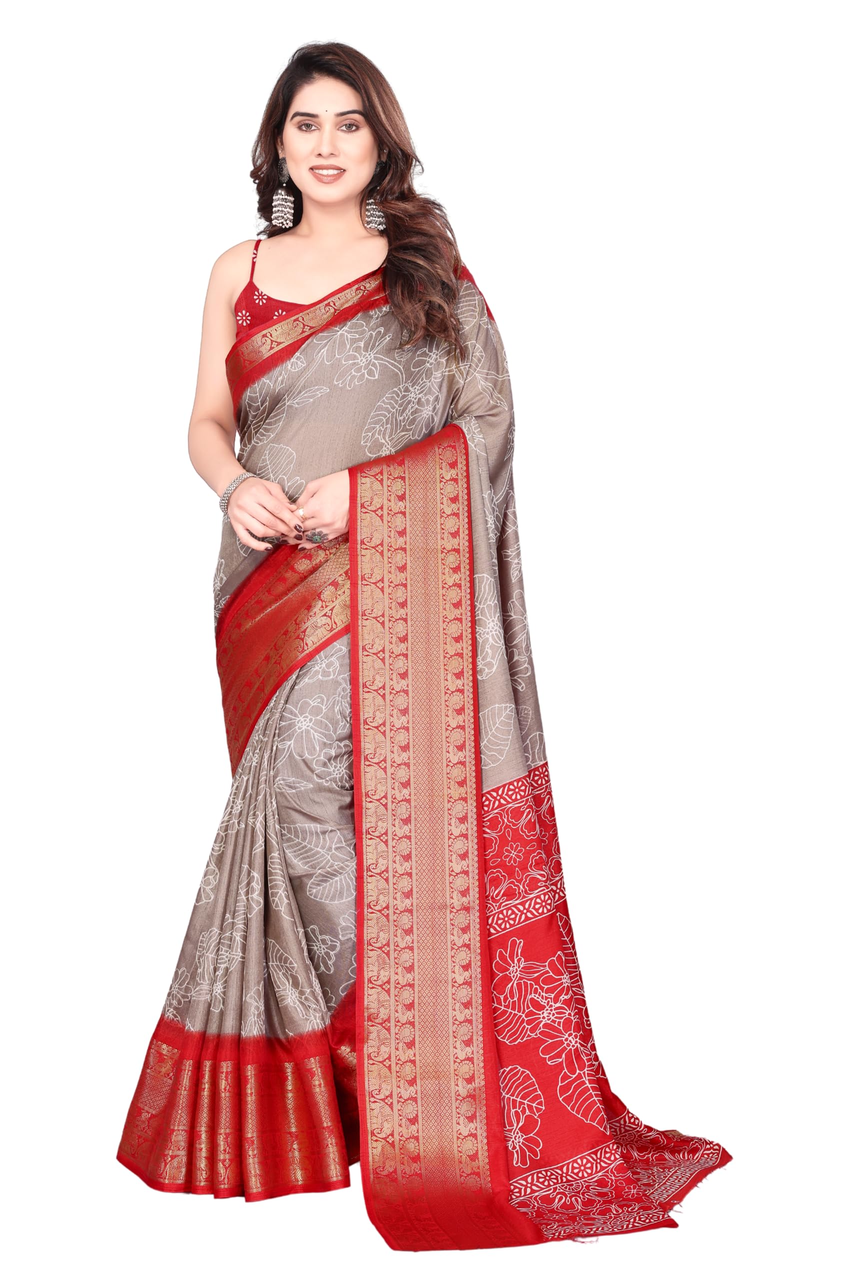 superlaxmi SUPARLAXMI Women's Dola Silk Saree with Floral Print and Zari Woven Border-picture-39
