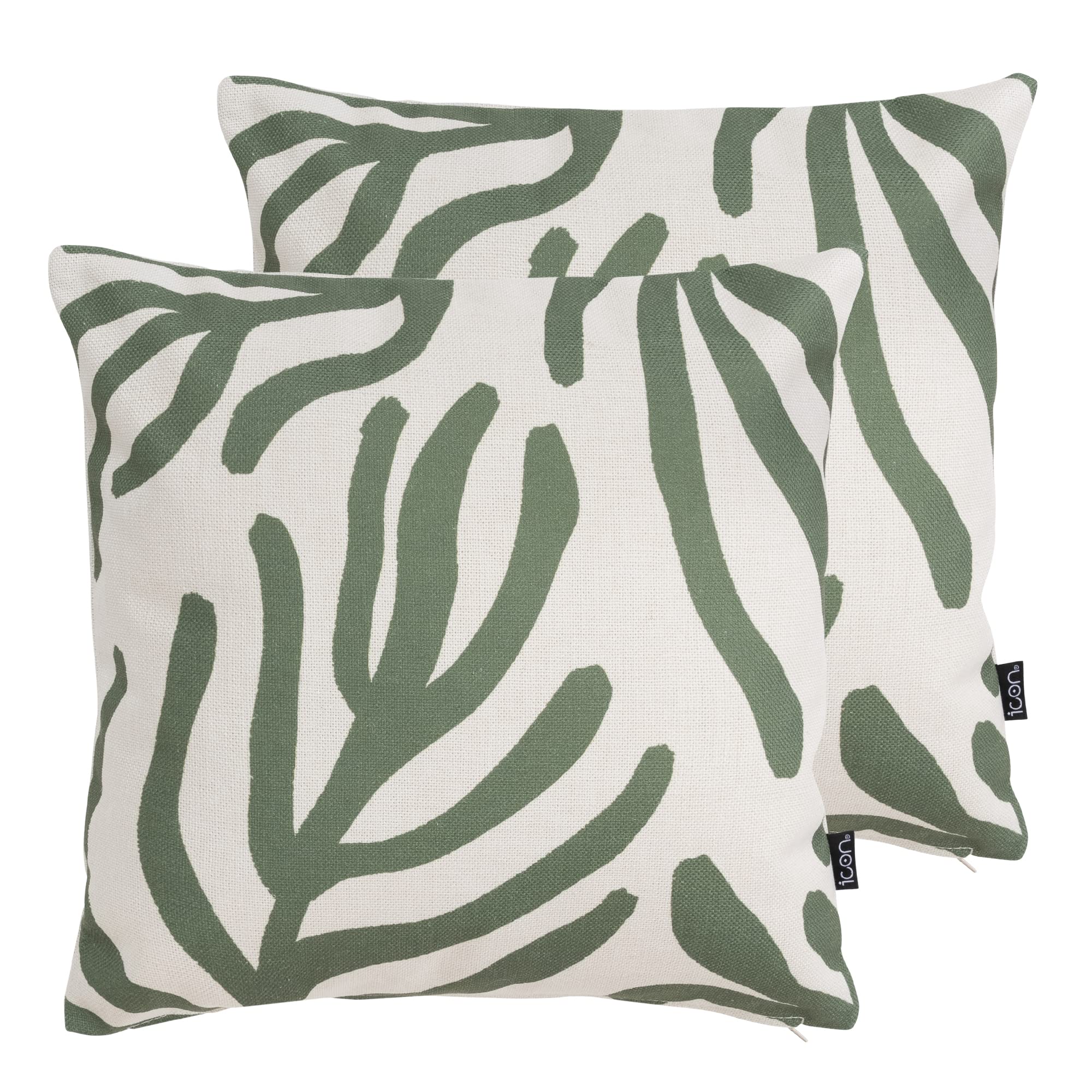 Icon Abstract Leaf Indoor Outdoor Cushions Filled, Kyoto Collection, Print, Set Of 2, 43Cm X 43Cm, Water Resistant, Outdoor Cushions For Garden Furniture, Lounge, Garden, Patio