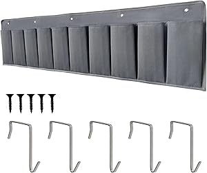 RVZONE RV Shoe Pockets 10 Pockets Heavy Hanging Bedside Storage Organizer with Sturdy Hooks Storage Pockets Hangs on bed for Shoes Toys and Tool Accessories