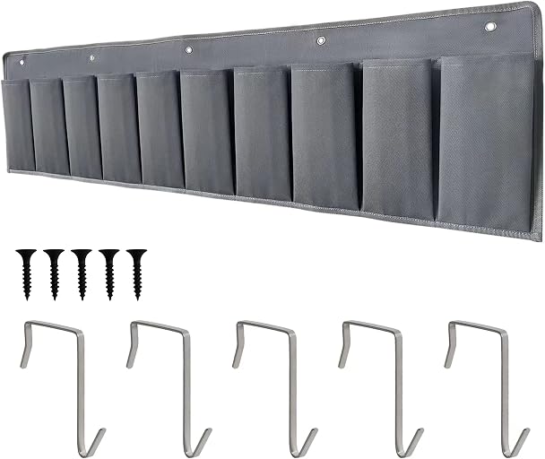 RVZONE RV Shoe Pockets 10 Pockets Heavy Hanging Bedside Storage Organizer with Sturdy Hooks Storage Pockets Hangs on bed for Shoes Toys and Tool Accessories