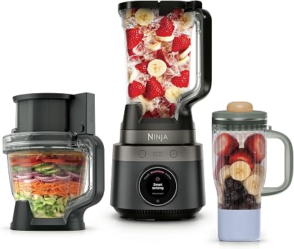 Ninja CrushBOSS 3-in-1 Blender & Food Processor Combo, 1200 Watts, SmoothSense, 3 Smart Presets, XL 2.1L Jug, BlendBOSS Tumbler, TotalPrepBOSS Food Processor, Onyx LB401UKBK