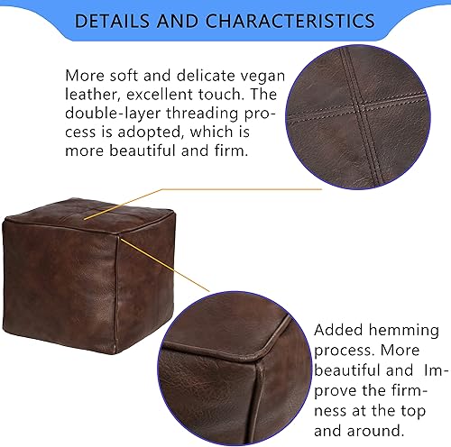 Miniatura 40 de Thgonwid Unstuffed - Puf cuadrado hecho a mano, funda otomana de piel sintética, taburete cuadrado de almacenamiento, dormitorio y sala de estar,