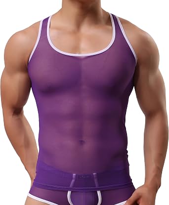 Mens Sleeveless Semi-Transparent Muscle Undershirt Sexy Mesh Tank Tops