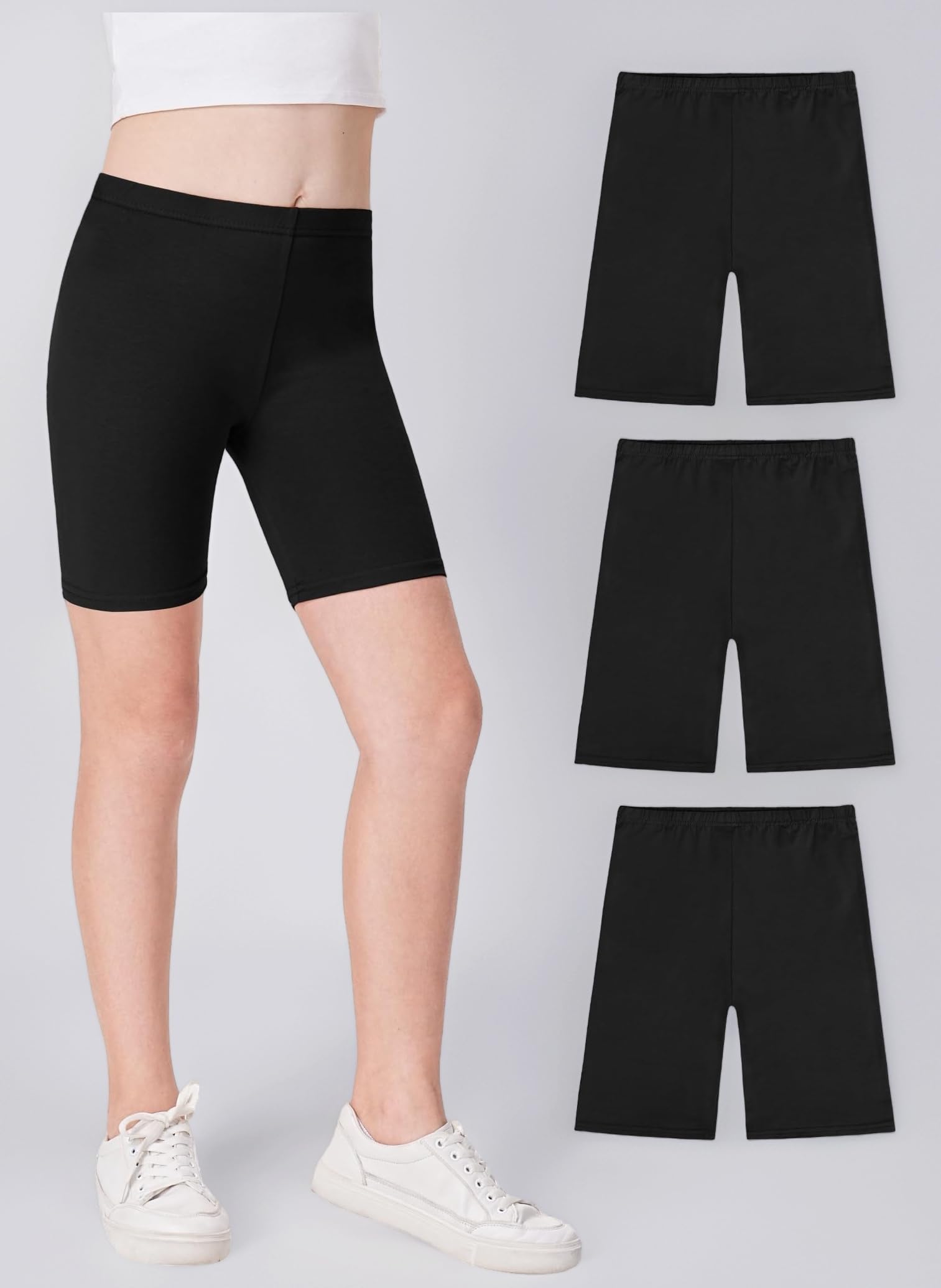 JOCMIC Girls Cycling Cotton Breathable and Safety Shorts for Summer Sports Gym Dance 3 Pack 5-12 Years