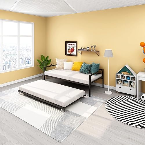 Miniatura 8 de HOMERECOMMEND Sofá cama de metal de tamaño individual con nido y listones de metal resistente, soporte para sofá cama, plataforma doble, base de