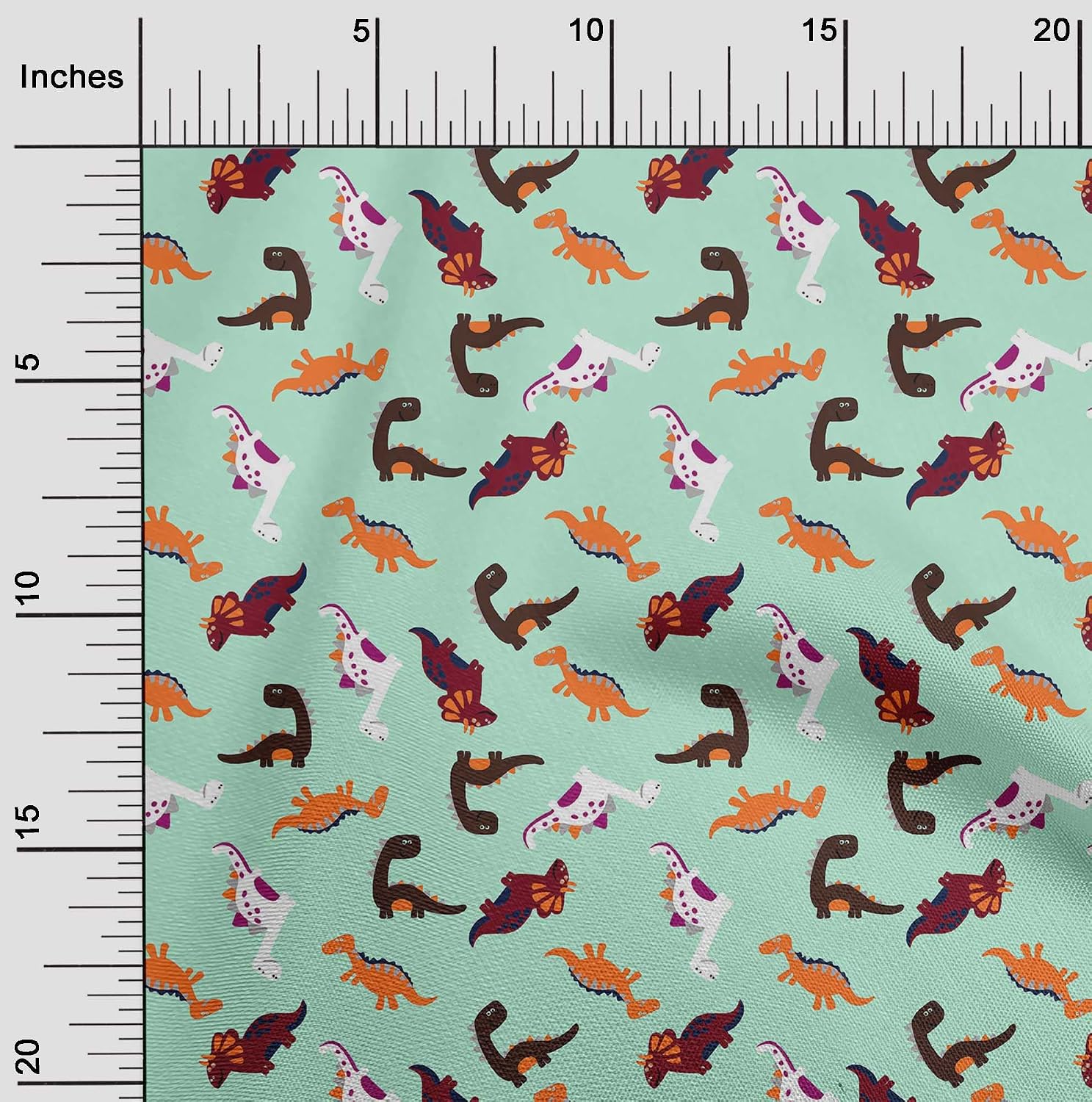 oneOone Viscose Chiffon Light Mint Green Fabric Colorful Dinosaur Cartoon Dress Material Fabric Print Fabric by The Yard 42 Inch Wide