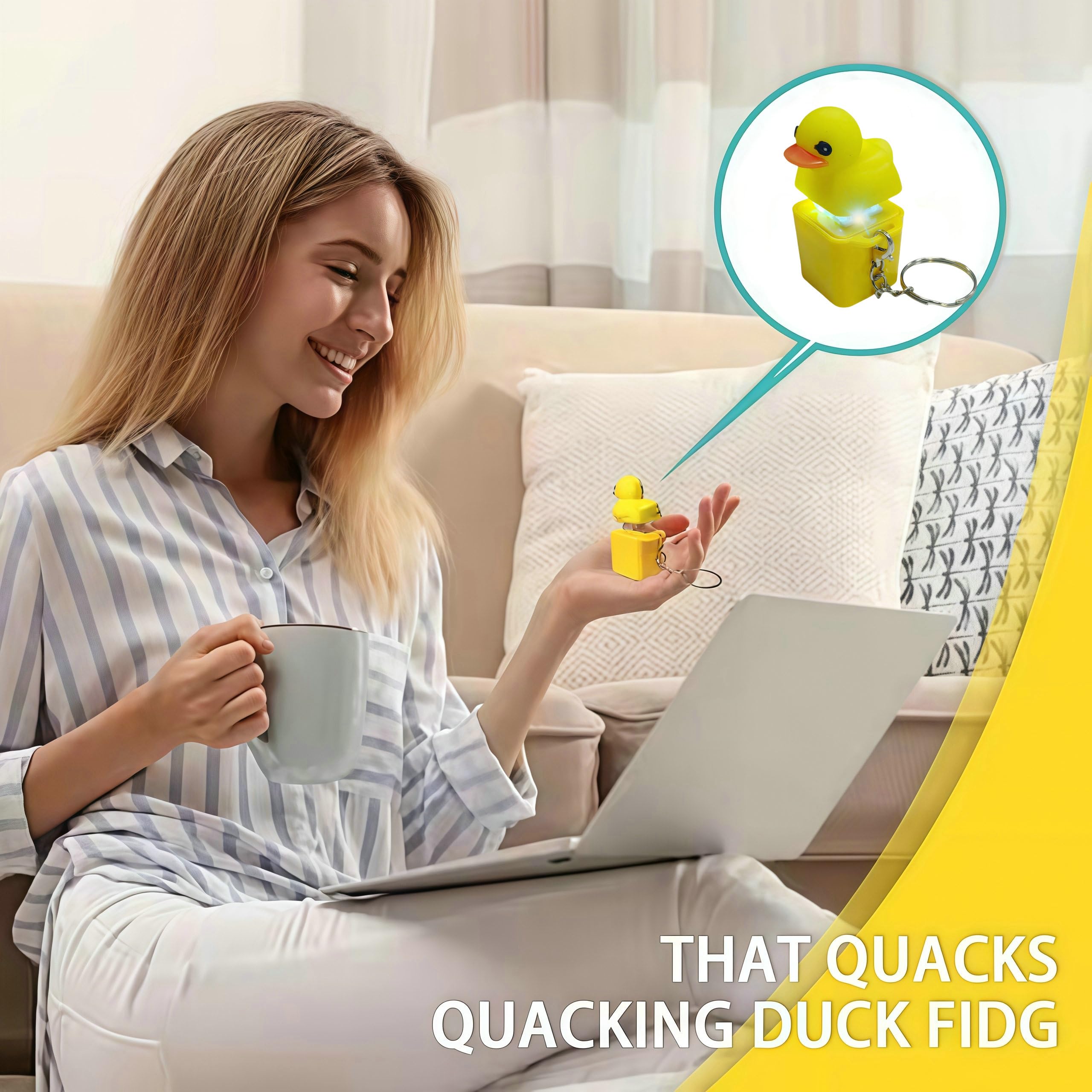 Duckys Quacking Fidget Toy - Duckeys Duck Keychain Fidget Toy with Quacking Sound & Colorful Lights, Portable Duck Quacking Keychain for Stress & Anxiety Relief Fun Sensory Toy 4
