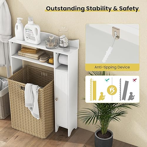 Miniatura 7 de Tangkula Armario de almacenamiento sobre el inodoro, organizador de baño con soporte para papel higiénico, estantes ajustables, soporte