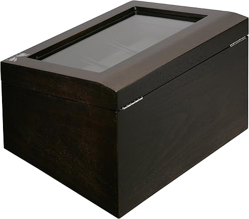 Miniatura 4 de Volta Caja de reloj marrón rústico para 8 con 2 compartimentos y cajón para joyas, Marrón (Rustic Brown), Rústico