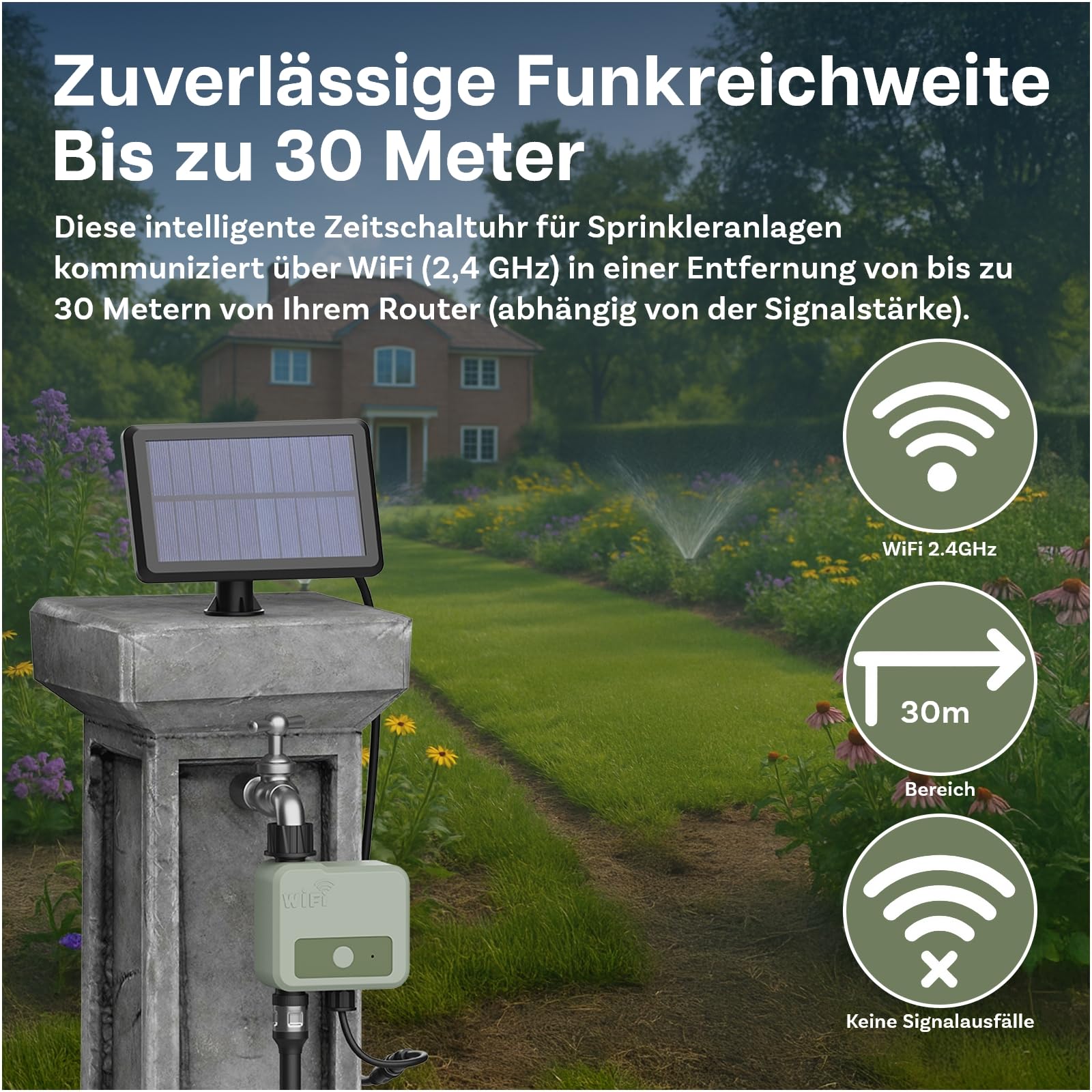 Smart WiFi Bewässerungscomputer von MMOBIEL – Solar- & USB-betriebene Automatische Bewässerungssteuerung - 30m Reichweite, Flexibler Bewässerungsplan, Wetterfest, Einfaches Setup für Garten & Rasen
