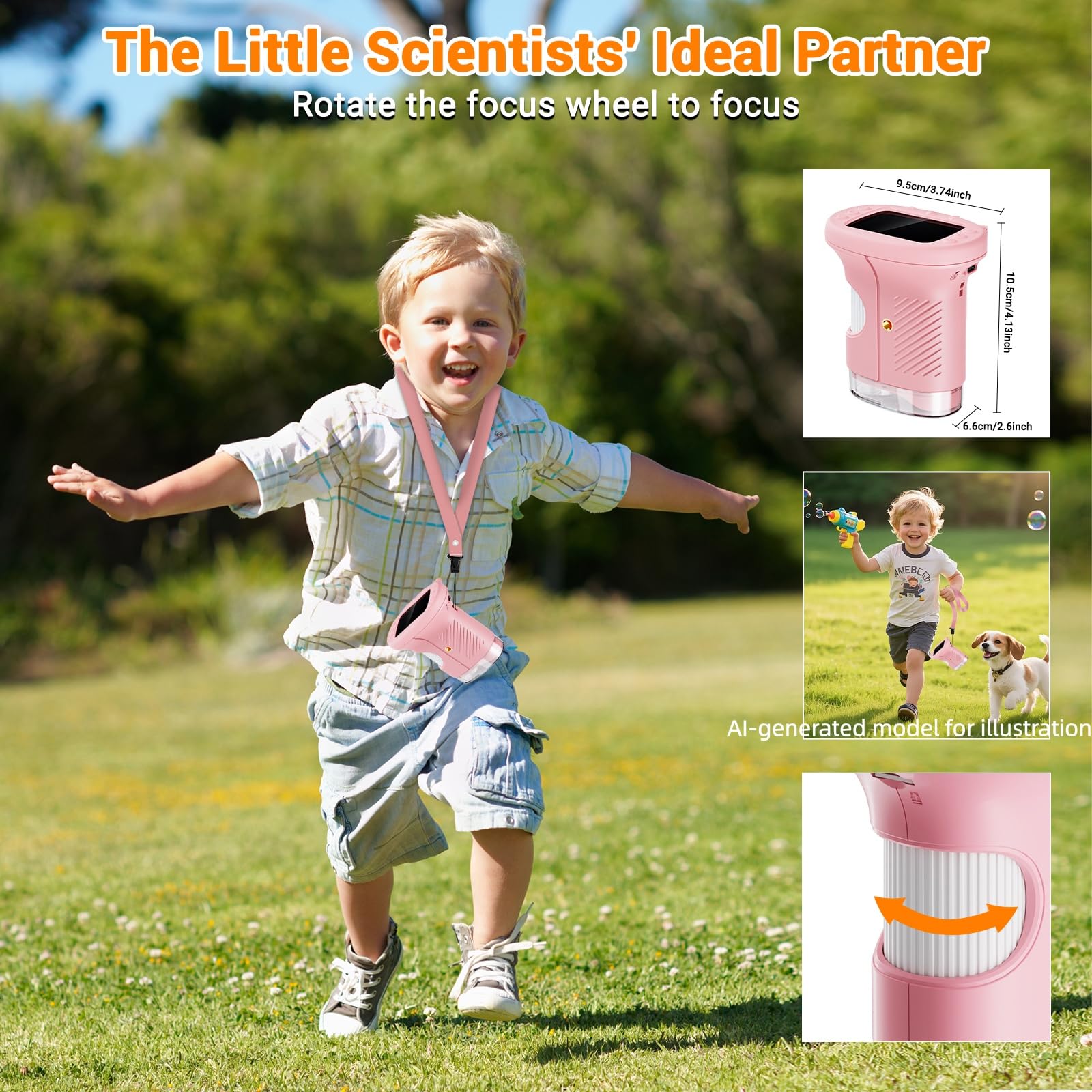 Microscopio per bambini, 1000x, portatile, con schermo da 2,4", digitale, portatile, regalo di Natale e compleanno per bambini dai 3 anni in su (rosa)