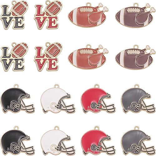 yaokan 16 dijes esmaltados para casco de fútbol, diseño de pelota deportiva de rugby, collar, pulsera, aretes, accesorios para hacer bricolaje,