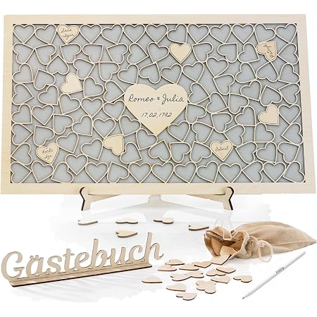 Wedding Gastebuch Hochzeit Mit Holzherzen I Perfekt Hochzeitsdeko 101 Herzen Holzen Rahmen Zum Befullen Hochzeitsgastebuch Stander Und Informationstafel Geschenk Hochzeitstag Amazon De Kuche Haushalt Wohnen 