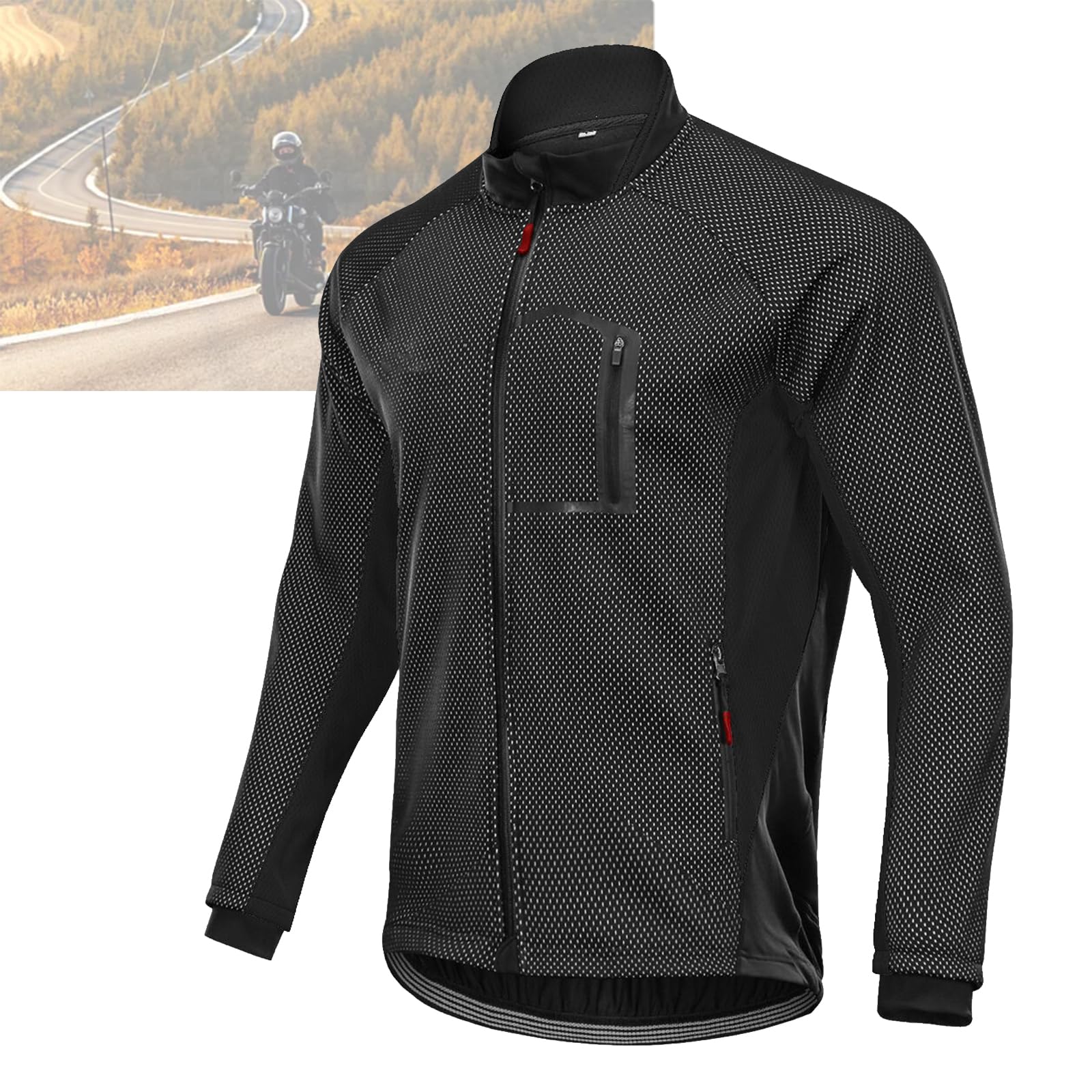 Chaqueta de Ciclismo Térmica de Invierno de Manga Larga para Hhombre Cortavientos Iimpermeable para Ciclismo,Black-XXL