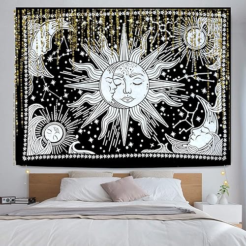 Miniatura 4 de ICC - Tapiz de sol y luna, tapiz de sol blanco y negro, sábana para colgar en la pared, decoración de habitación, tapices estéticos de arte místico,