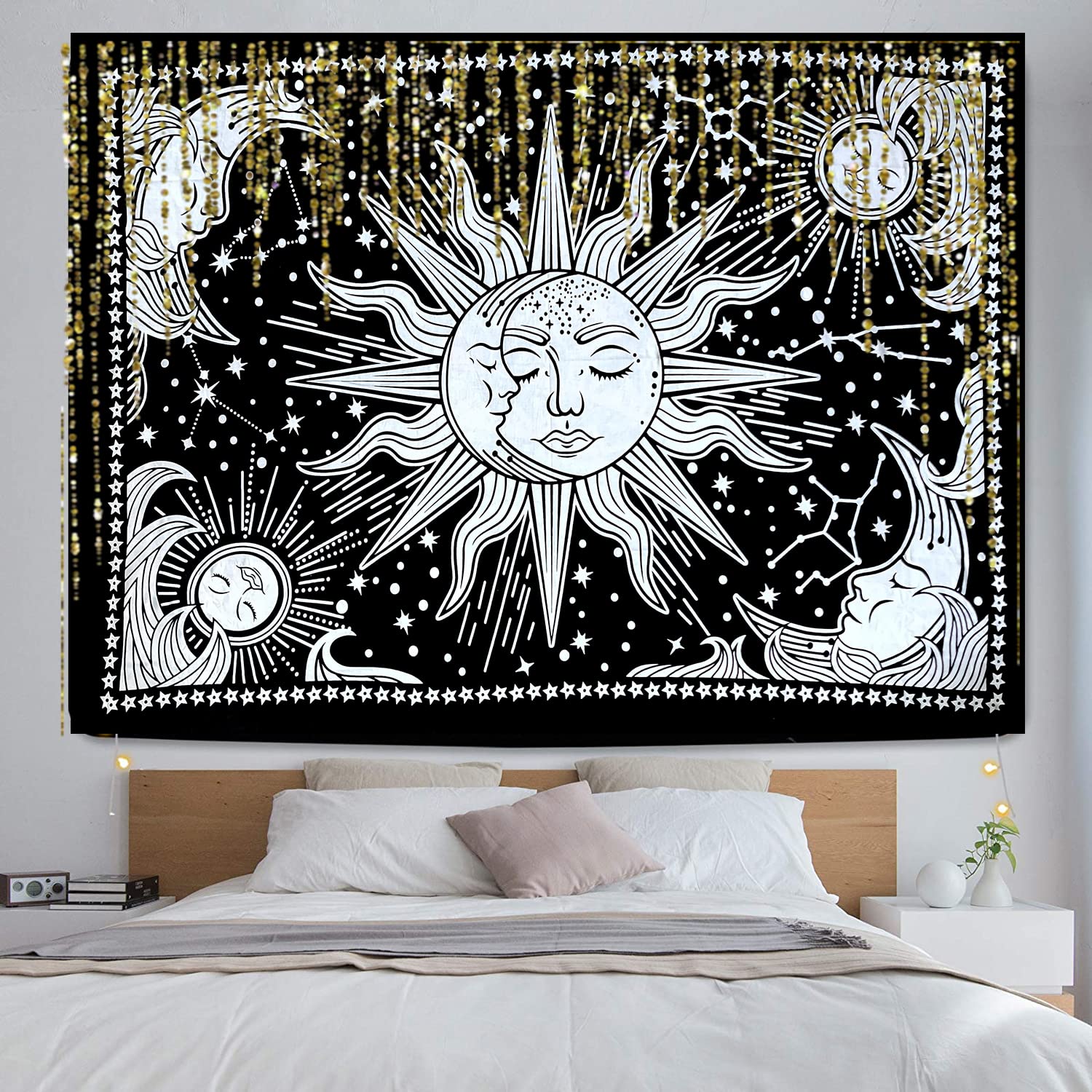 ICC Small Poster for Bedroom Hippie Decor Wall Hanging Dorm Collage Bohemian Art Psychedelic Trippy Picnic Blanket bedrooms Living RoomTablecloth Tapestry 30 x 40 Inch (Multi Sun) 2