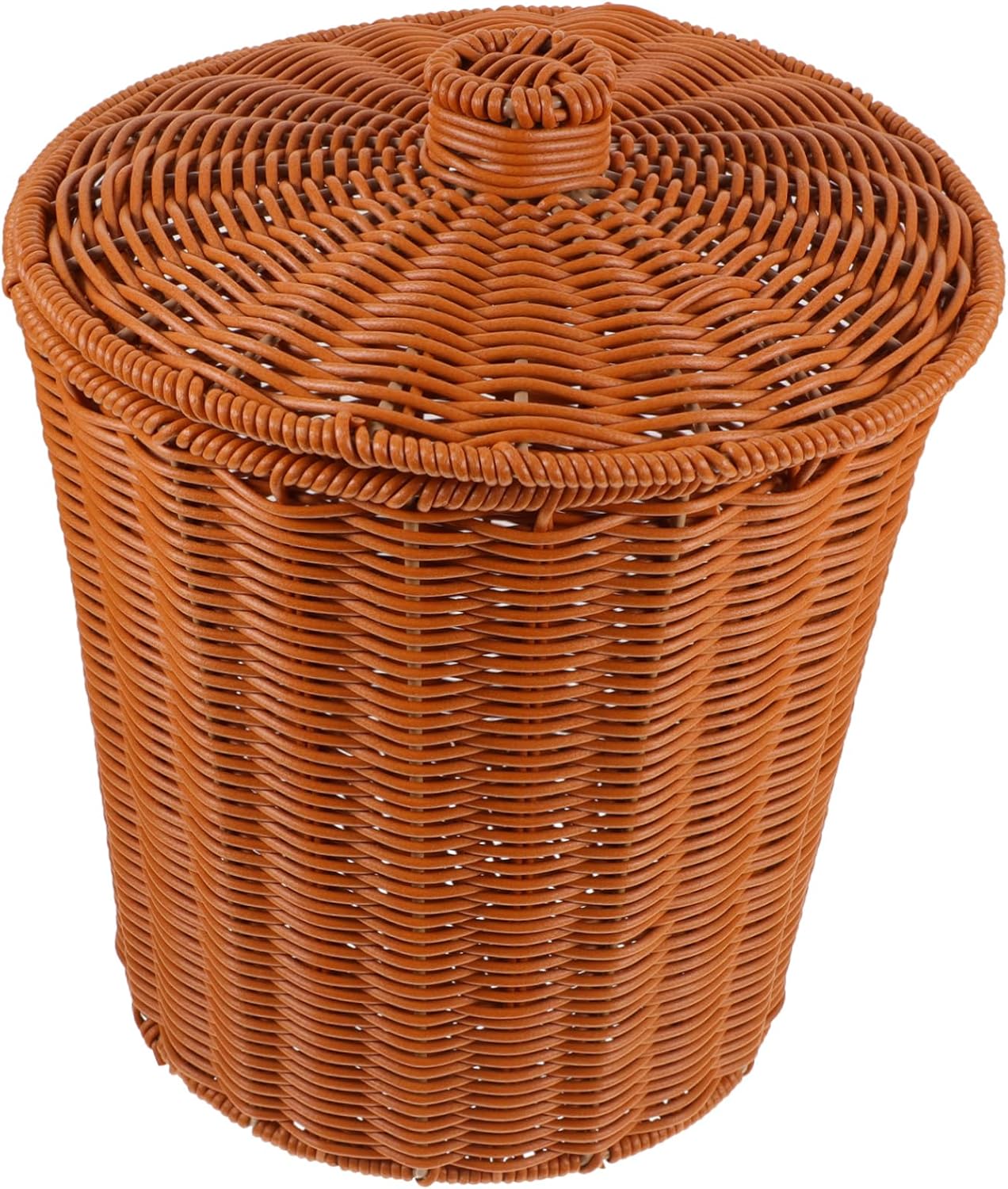 Wakauto Plastic Woven Storage Basket with Lid Multi Purpose Sundry Organizer for Home Bedroom Bathroom Nursery Lightweight Covered Bin for Laundry Trash and Storage
