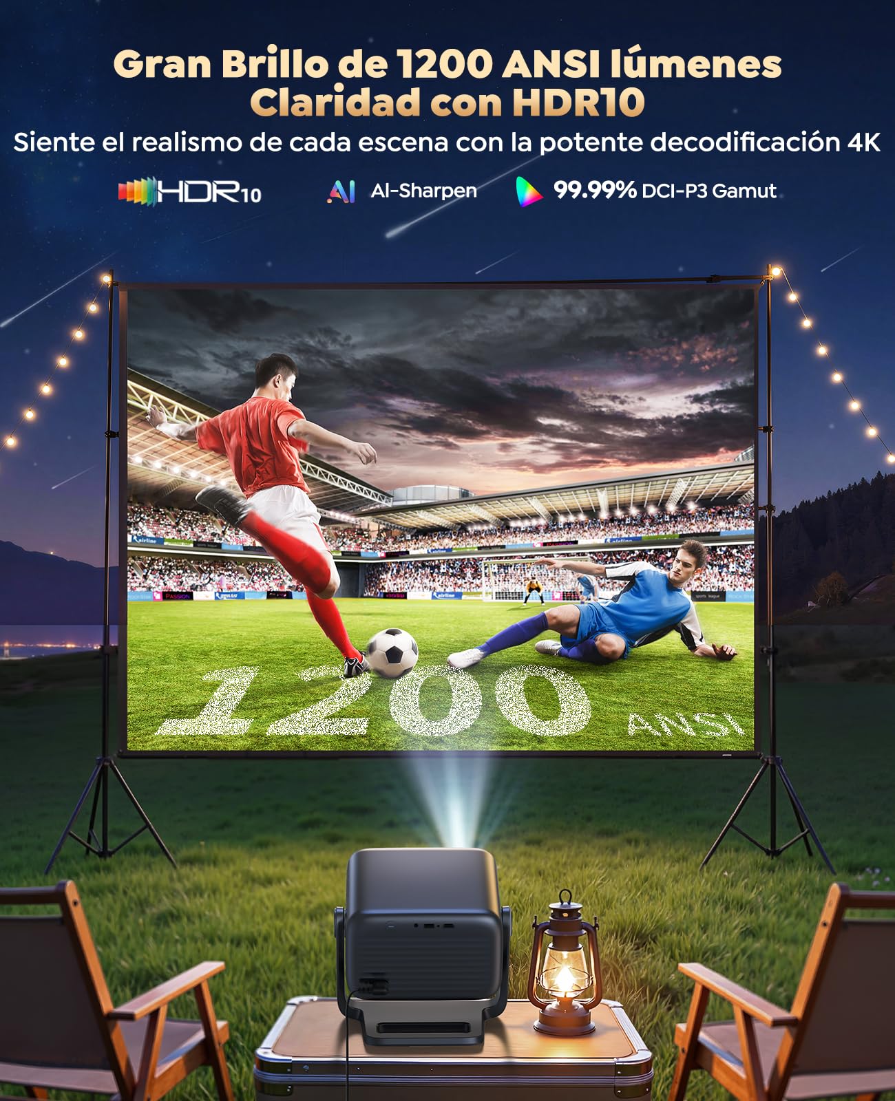 Proyector 4K【Google TV/30W Altavoz/360°Rotable】1200ANSI Proyector Portatil con oficial App,Voice Assistant,Auto Focus/Keystone,HDR10,1080P FHD WiFi Bluetooth Smart Projector para Cine en Casa/Exterior