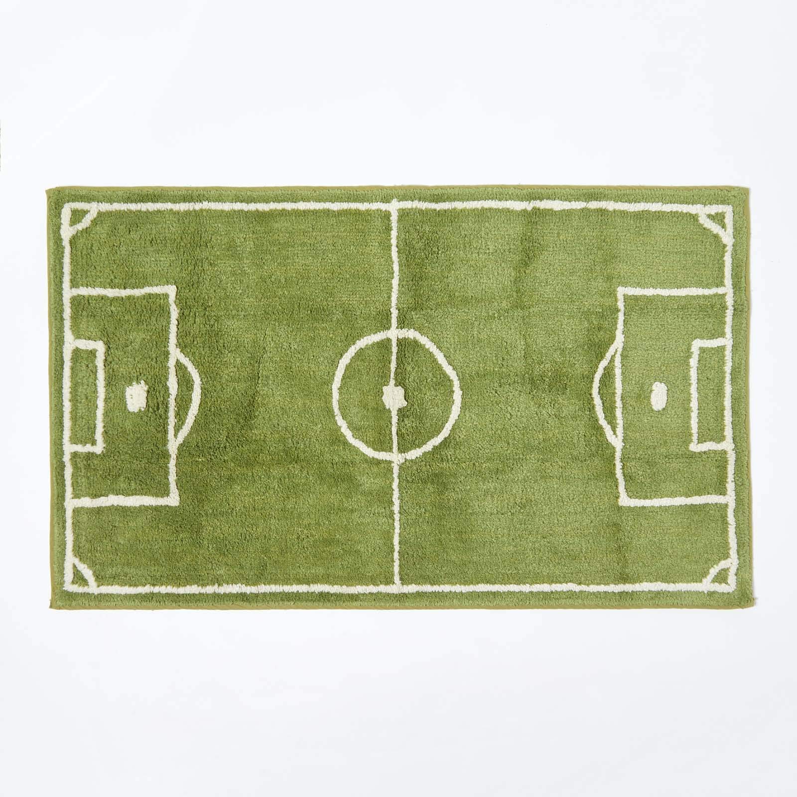 Homescapes Green Cotton Tufted Washable Football Pitch Kids Rug
