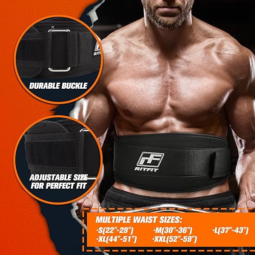Miniatura 6 de RitFit Cinturón de levantamiento de pesas, ideal para sentadillas, estocadas, peso muerto, propulsores - hombres y mujeres - 6 pulgadas