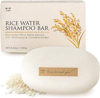 MIMOSU Fermented Rice Water Hair Growth Shampoo Bar - 2-in-1 Solid Shampoo Conditioner, Unscented pH Balanced for Oily Hair, 5oz Korean Care