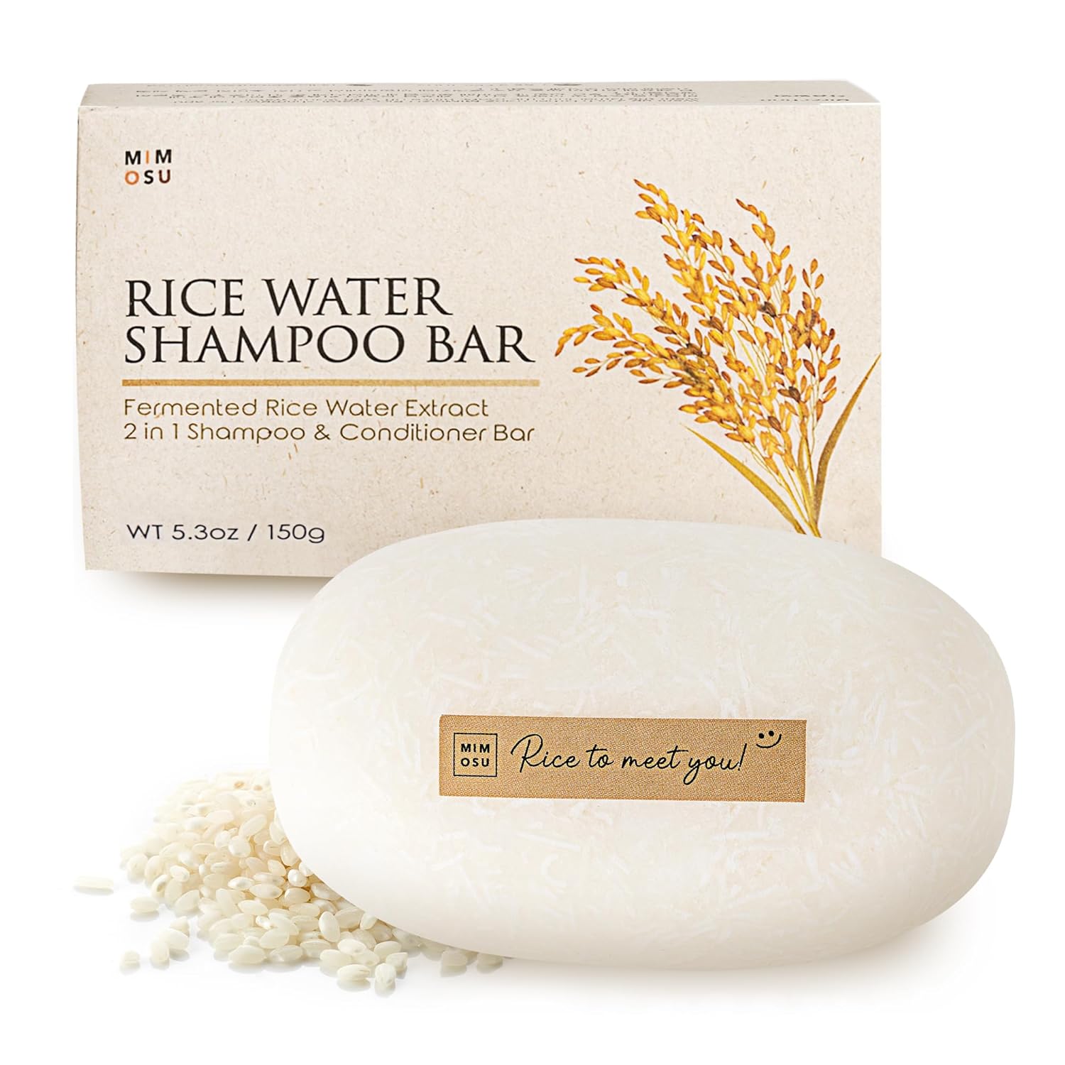 MIMOSU Fermented Rice Water Hair Growth Shampoo Bar - 2-in-1 Solid Shampoo Conditioner, Unscented pH Balanced for Oily Hair, 5oz Korean Care