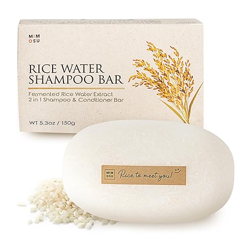 mimosu Barra de champú para el crecimiento del cabello, champú y acondicionador 2 en 1 de agua de arroz fermentada, 5 onzas, sin perfume, pH