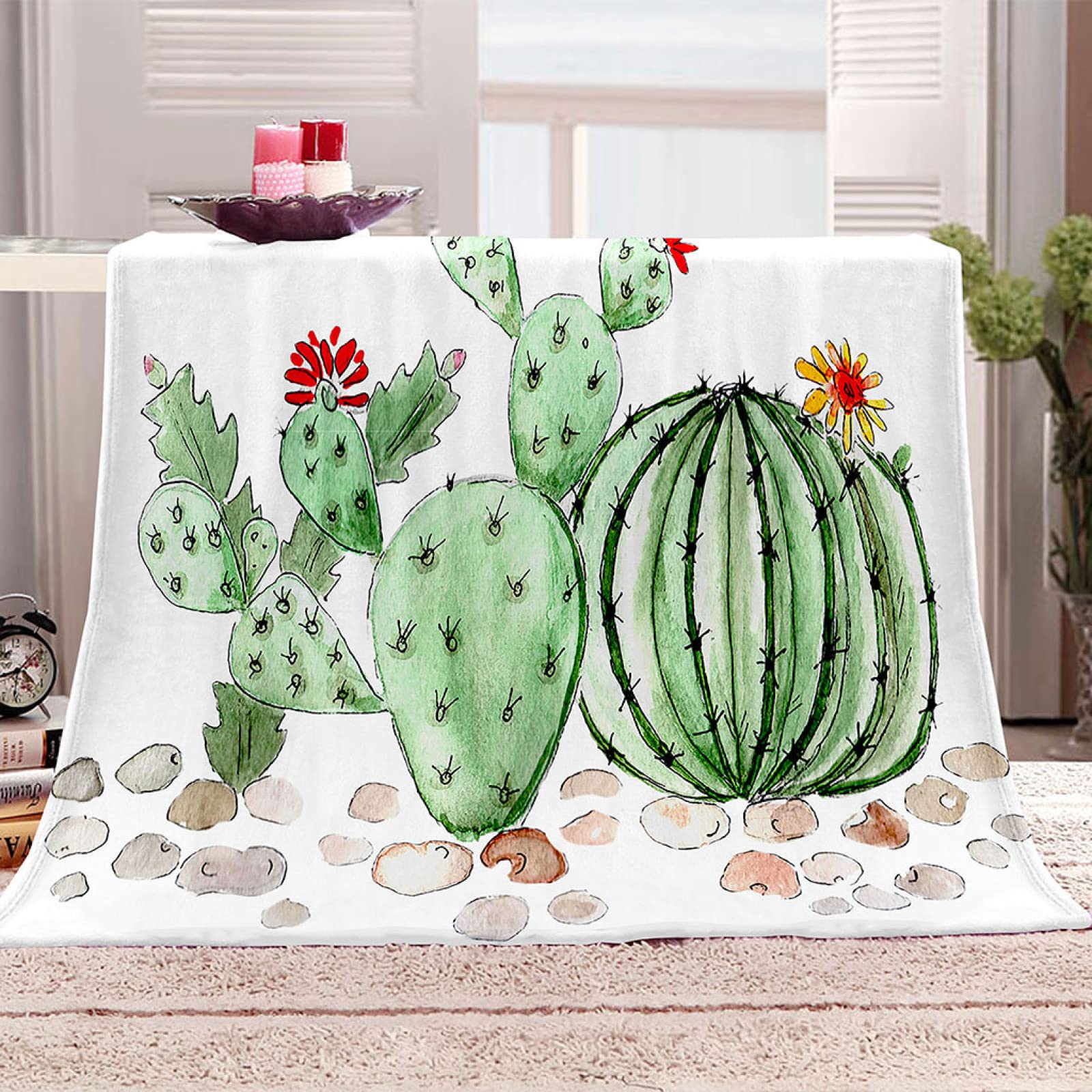Couverture en flanelle cactus vert 3D 140x200 cm douce pour canapé