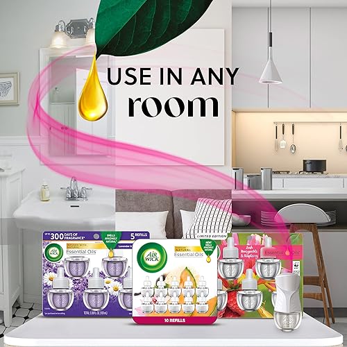 Miniatura 5 de Air Wick Repuesto de aceite perfumado enchufable, 7 unidades, madreselva exuberante y frambuesa + hibisco y orquídeas florecientes. Ambientador,