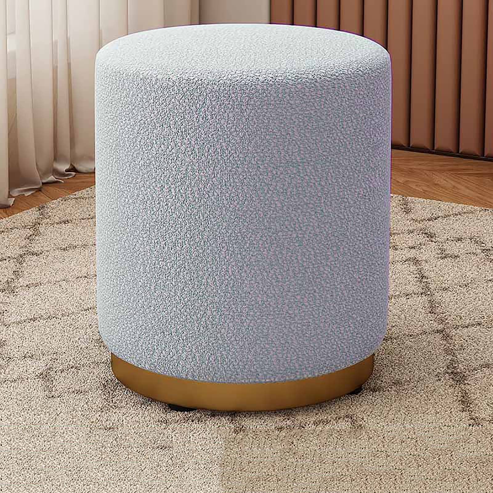 Round Velvet Ottoman - Upholstered Soft Foot Rest Stool With Gold Base - Chic Vanity Stool Chair For Living Room Bedroom, Perfectly Complements