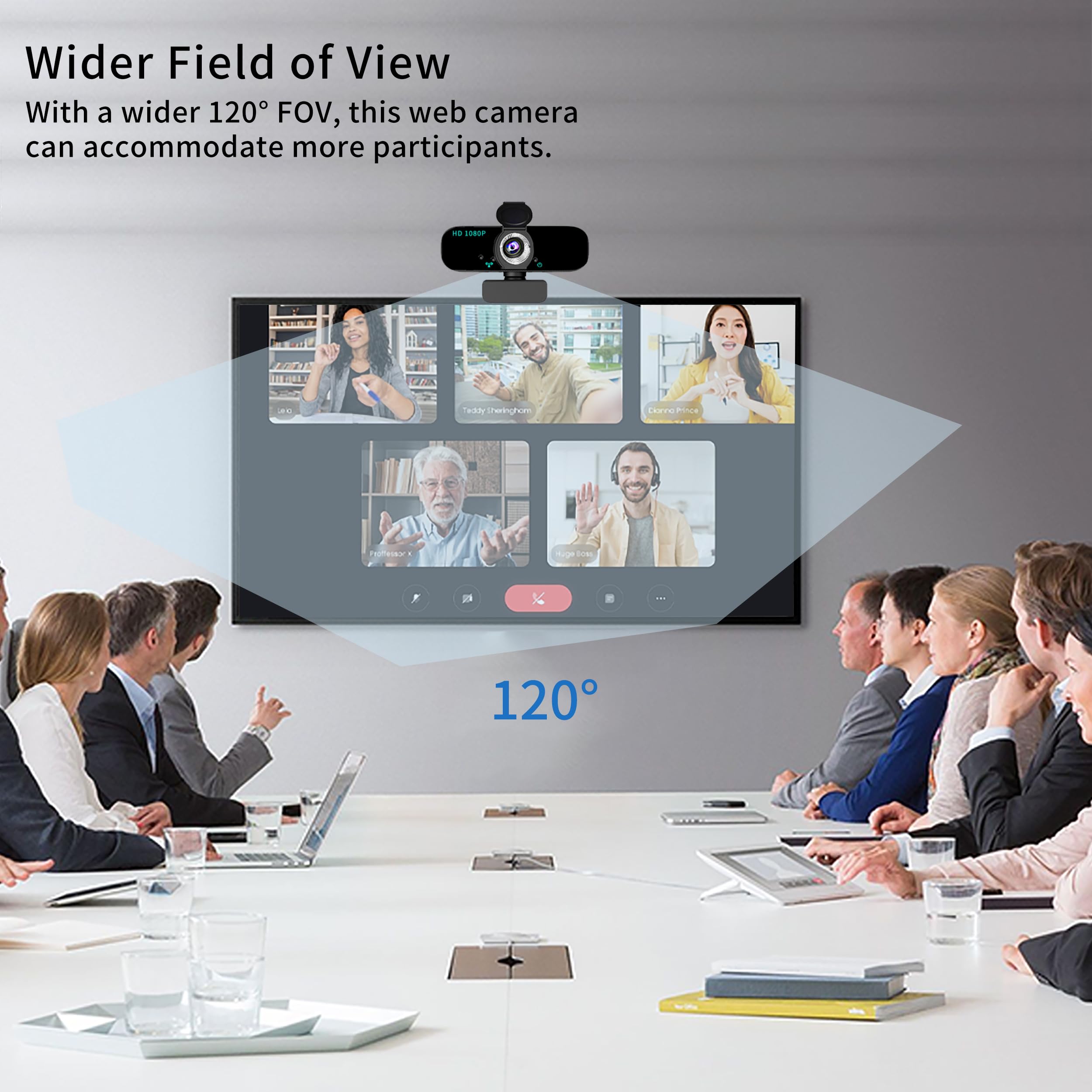 Cámara web 1080P para computadora/portátil/escritorio/PC, cámara externa con micrófono, USB Plug & Play, corrección automática de poca luz, cubierta de privacidad, trípode, gran angular para reunión 5