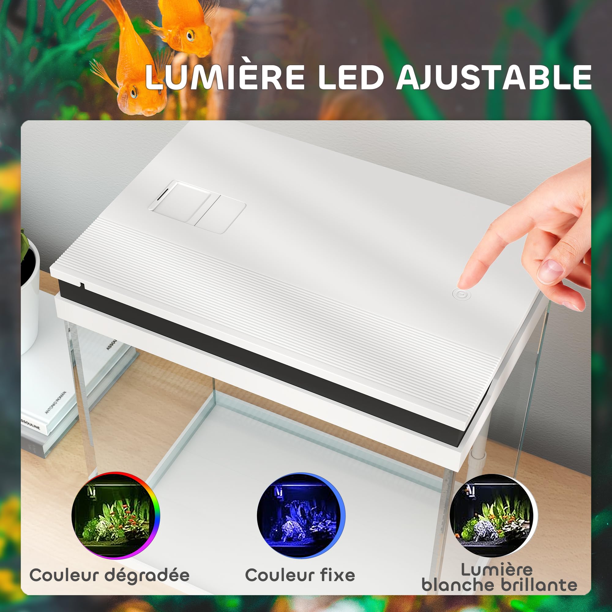 PawHut Acuario pequeño Completo 14L, Acuario de Cristal, con Sistema de filtración, iluminación LED, Bomba de Agua, Tapa, para Peces Tropicales, Rojo, Blanco | Sistema de Filtración, Bomba de Agua, Tapa, para Peces Tropicales, Rojos