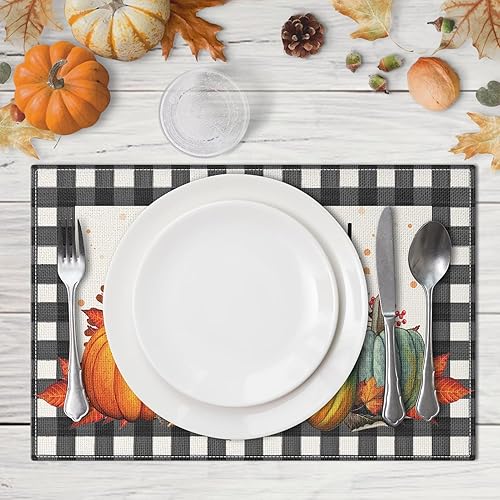 Miniatura 4 de Juego de 4 manteles individuales vintage de otoño y otoño de 12 x 18 pulgadas, juego de 4 manteles individuales lavables para mesa de comedor y