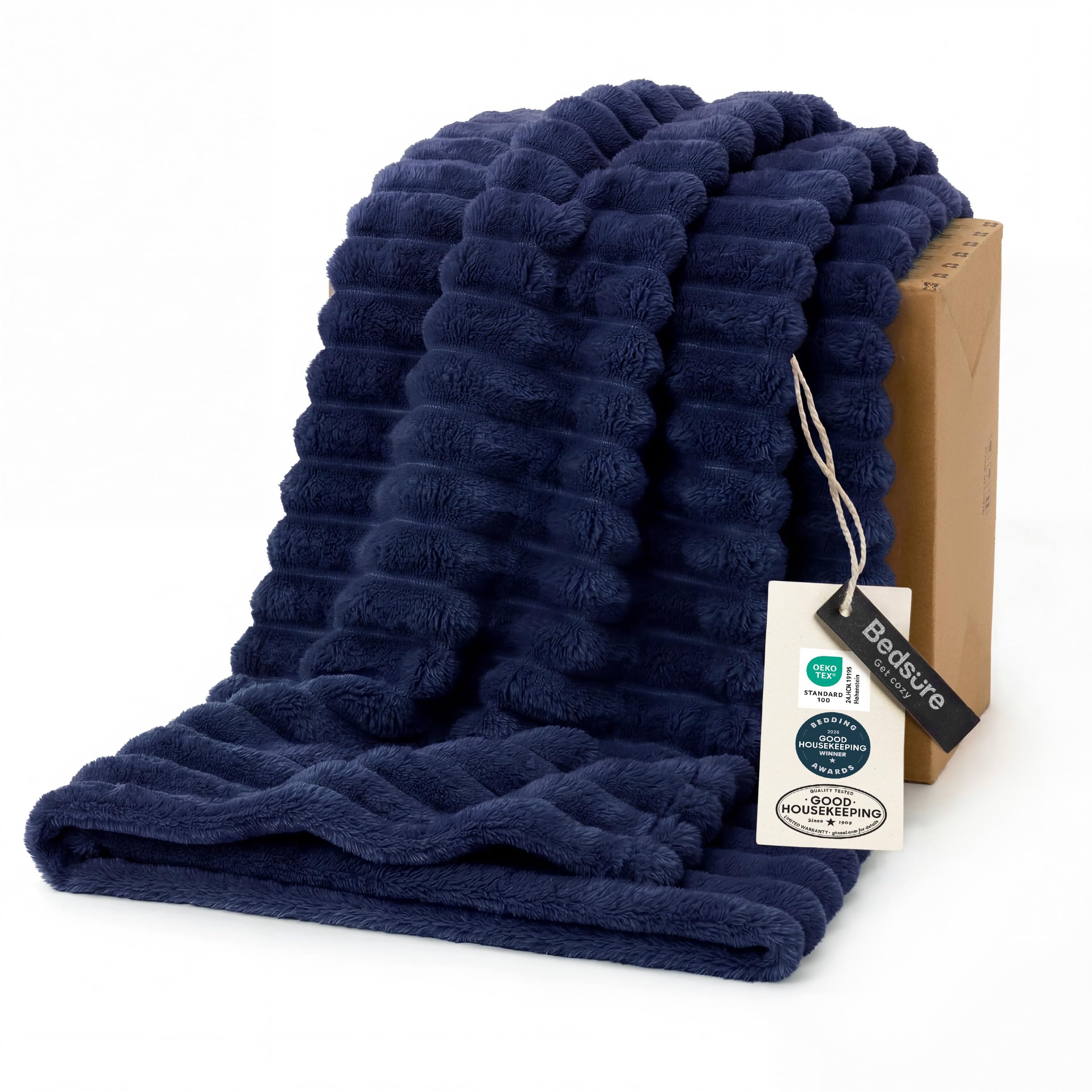 Amazon.com: Bedsure GentleSoft Navy Blue Throw Blanket for Couch