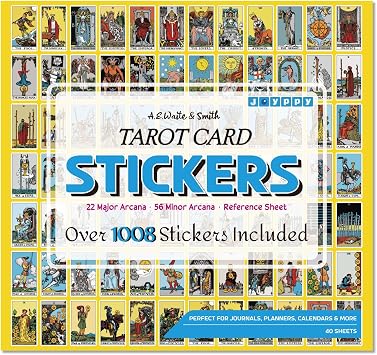 Joyppy Mini Tarot Stickers for Journaling - 1008 PCS Tarot Card Stickers Based on Rider Waite Tarot Deck - 1.25" x 0.78" - Clear Printing & Glossy Finish 4 Tarot Cheat Sheets Included
