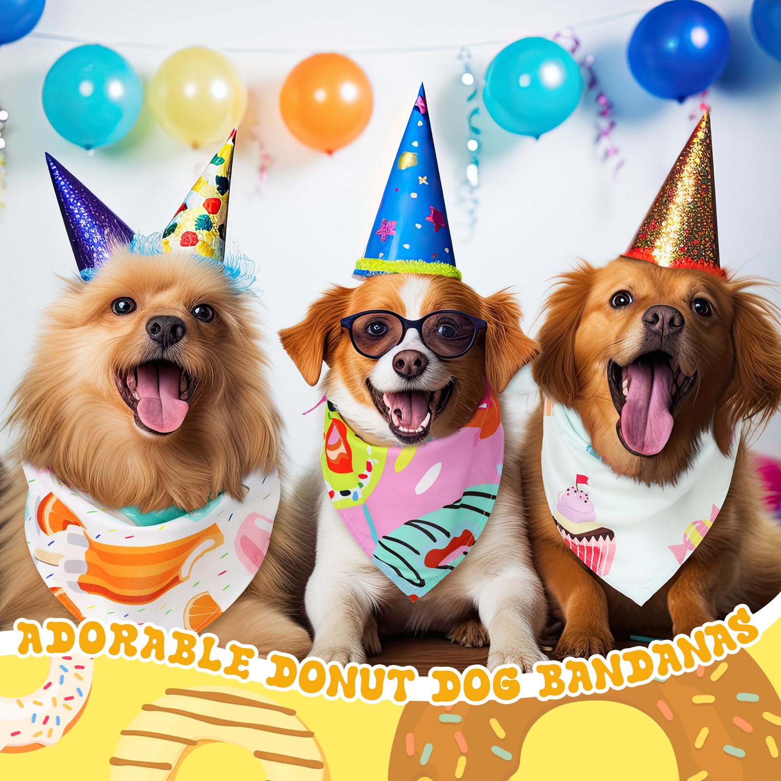Huhumy 100 bandanas de dona para perros, baberos para mascotas, bufanda triangular colorida, tamaño XL, bandanas para perros medianos y grandes, primavera, verano, caramelos, cumpleaños, decoración de