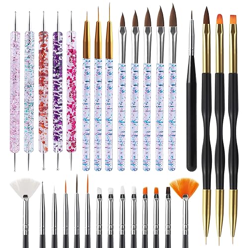 Artdone 31pcs Nail Art Brushes, Nail Art Tool Set, Dotting Tools, Dust Brush,Striping Brushes for Long Lines, Drawing Pen For Gel Polish Design supply - 31pcs