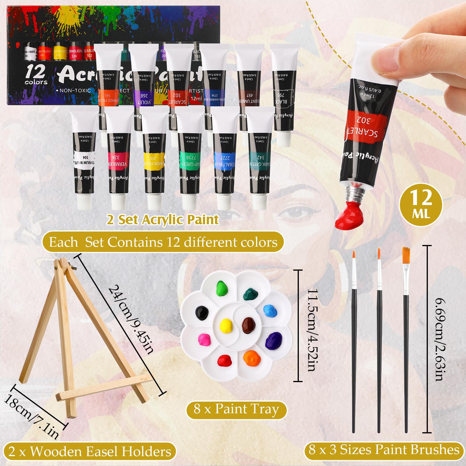 Cholemy Mal- und Trinkset für Erwachsene, 20,3 x 25,4 cm, vorgezeichnete Leinwand zum Malen, DIY, Afro-Acryl-Malset, Holzstaffelei-Pinsel, Datums-Nacht, Großpackung für Vatertag, Party, Geschenke