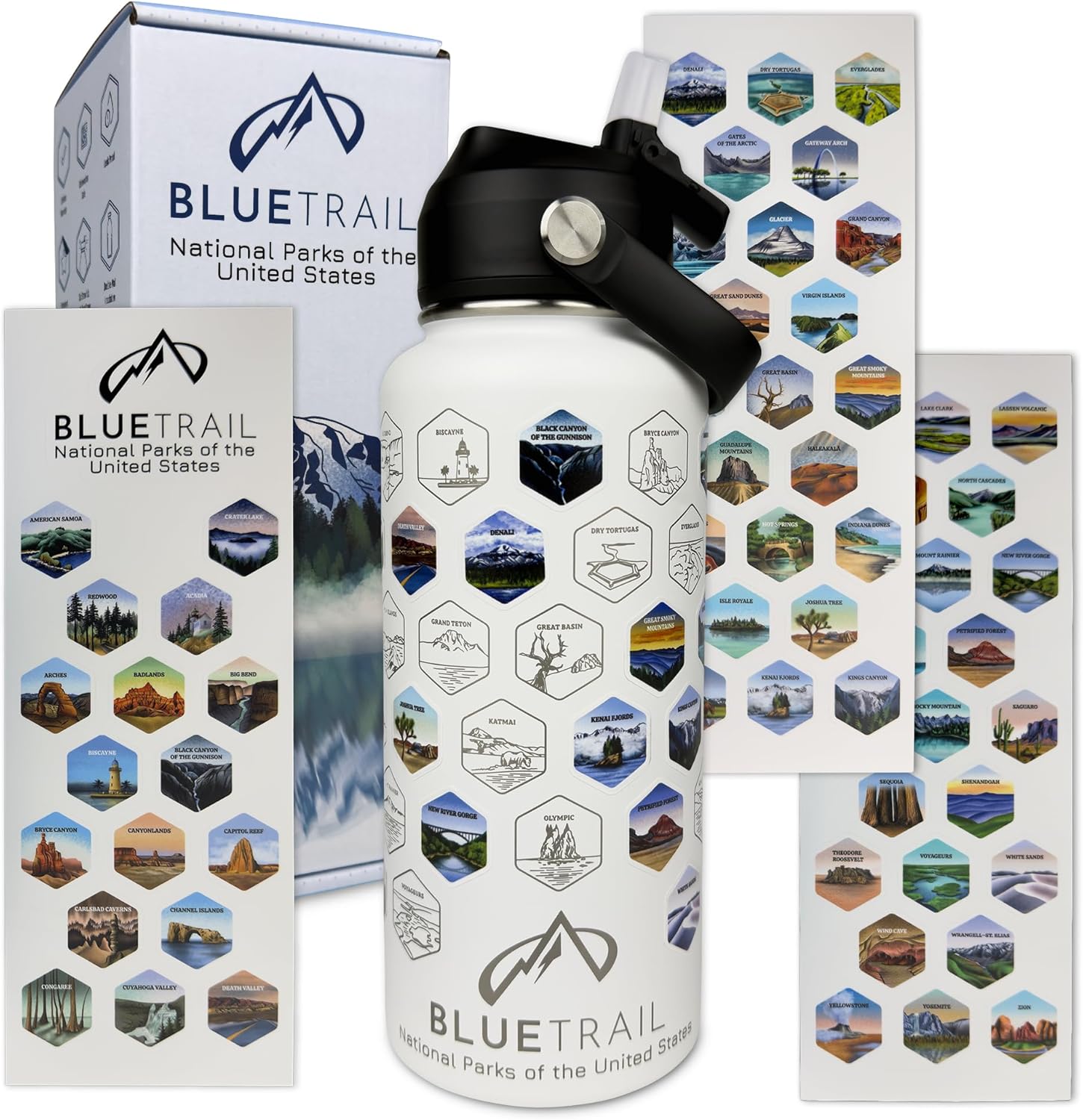 BlueTrail National Parks Water Bottle with Stickers