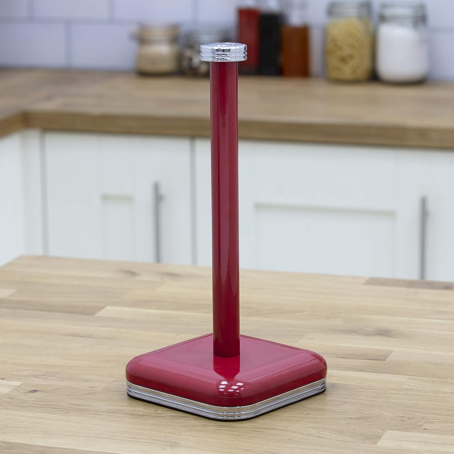 Swan SWKA1040RN Retro Kitchen Roll Holder with Steel Weighted Base, Red BigaMart