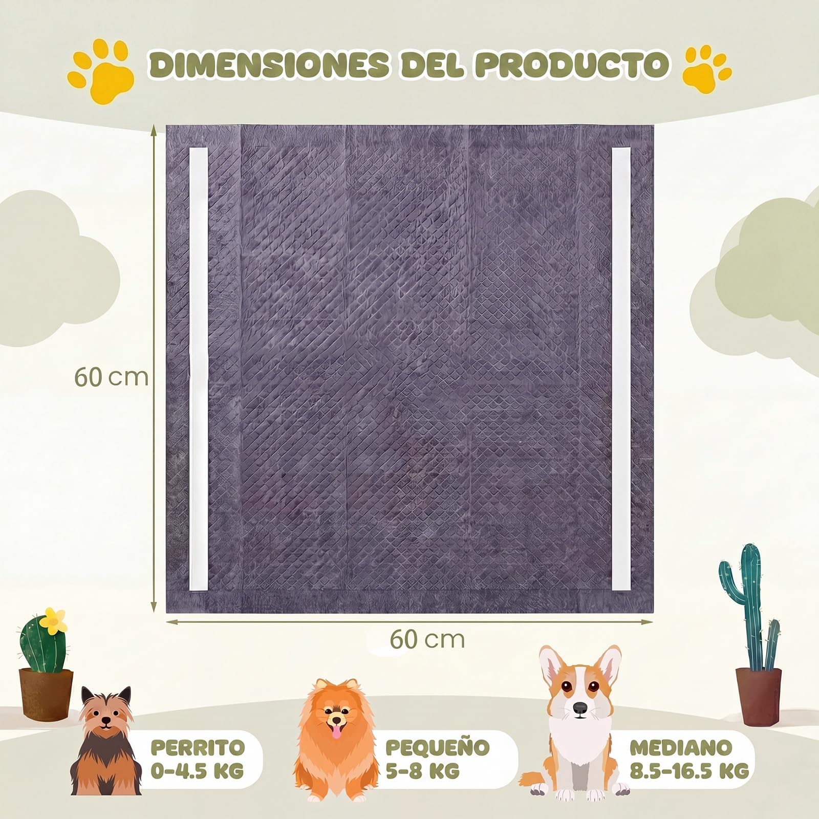 GYMAX Empapadores de Adiestramiento para Perros , 60 x 60cm Almohadillas de Orina Súper Absorbentes Desechables con 6 Capas, Absorbe Olores, Carbón Activo, a Prueba de Fugas, 150 Unidades, Gris