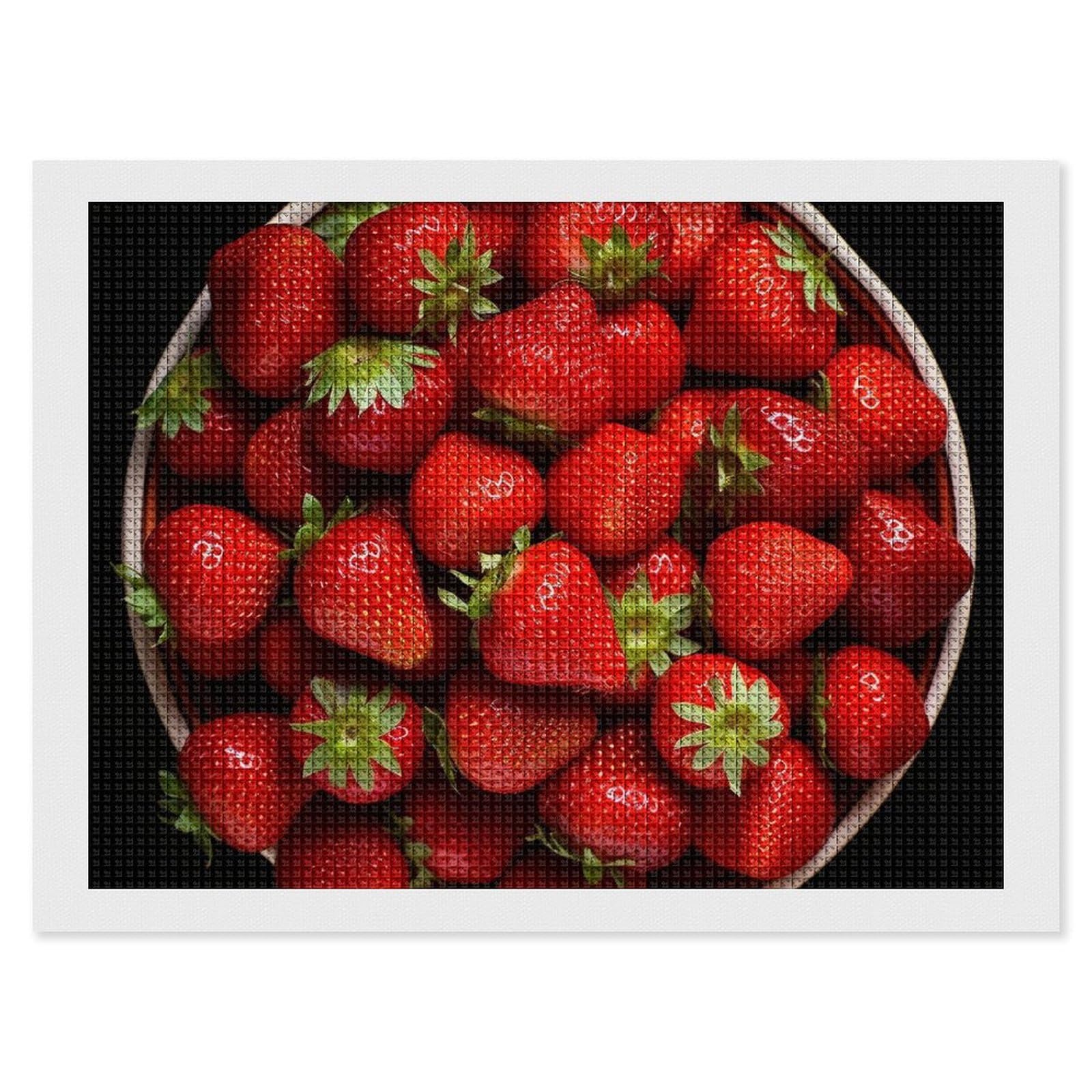 Strawberries in Bowl Diamond Art Kits for Adults, DIY 5D Diamonds Painting Kits for Beginner, Round Full Drill Diamond Dots Painting, 12"x16" Diamonds Pictures Gem Art and Crafts Wall Decor
