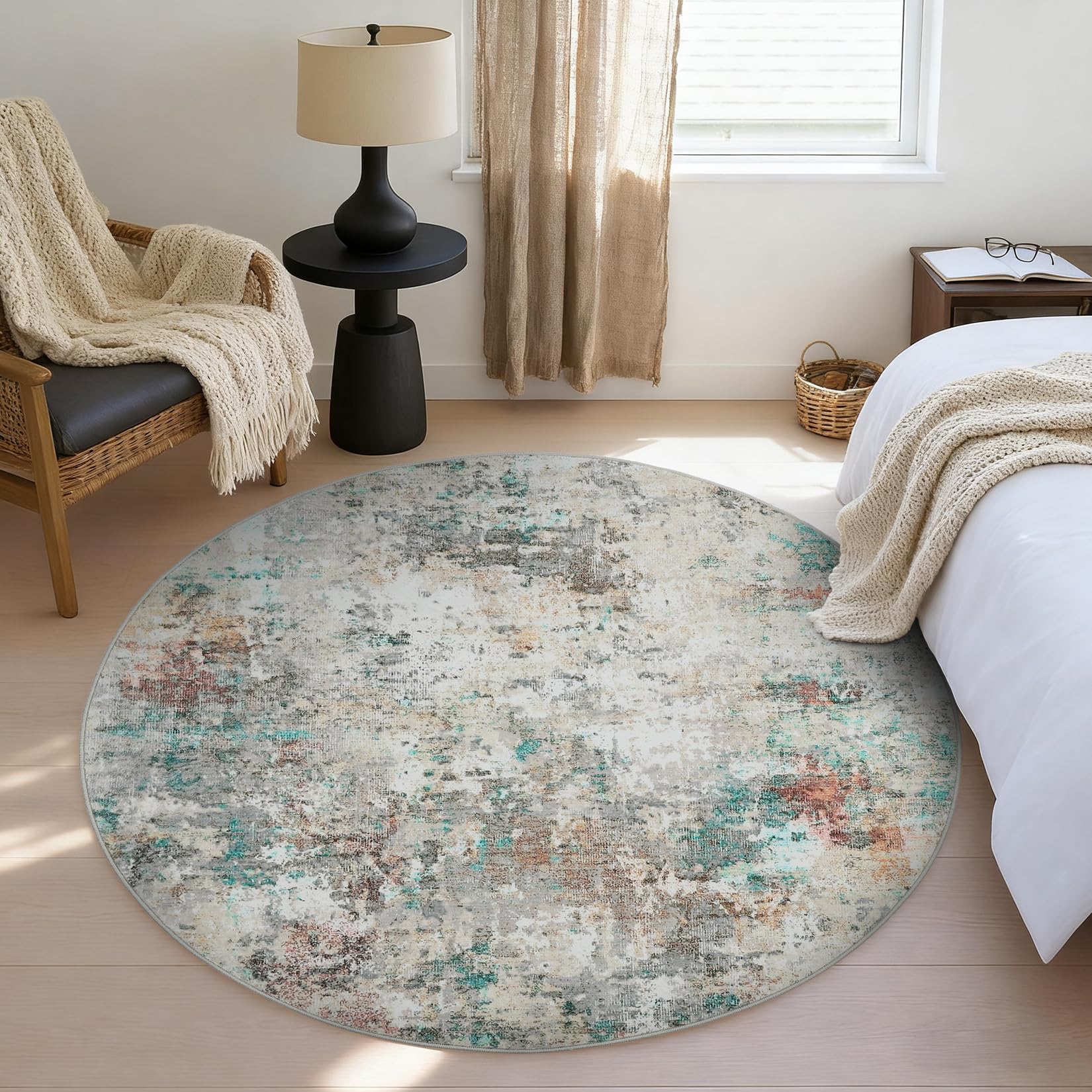ROYHOME Modern Abstract 4x4 Round Rug Colorful