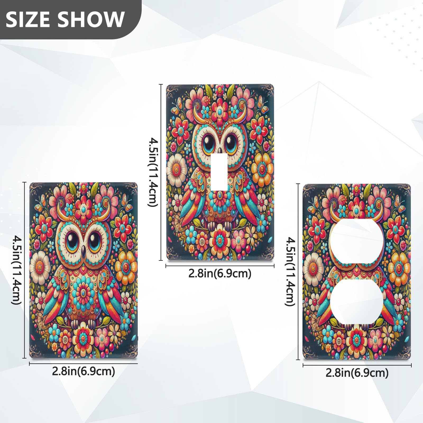 Floral Owl Dark Teal Light Switch Cover Decorative Receptacle Outlet Wall Plate Guard Plastic Outlet Covers for Farmhouse Home Decor Livingroom (Toggle Switch)